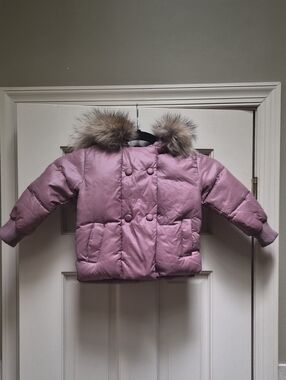 Girls Pink Down Puffer Jacket with Fur Hood